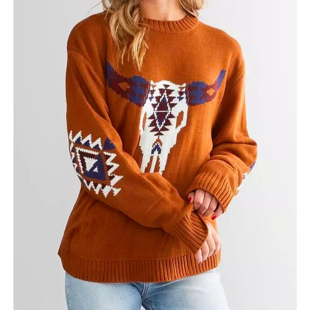 Wrangler Retro Longhorn‎ Skull Sweater Western Aztec Knit L